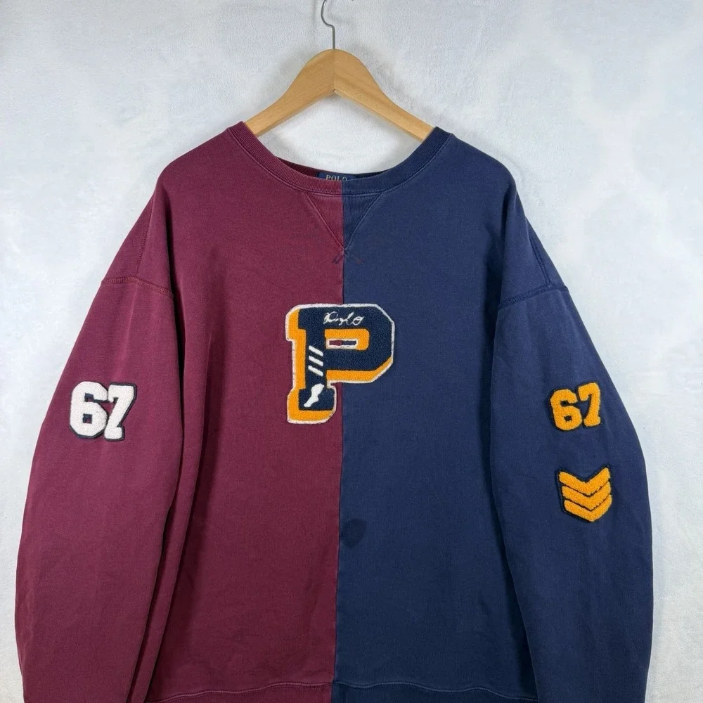 Polo Ralph Lauren P Wing Patch Varsity Colorblock Sweatshirt Mens 3XB Big & Tall